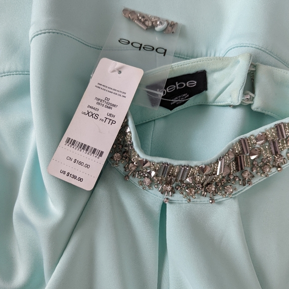 Bebe Embellished Neck Halter Dress Light Blue XXS - Picture 5 of 5